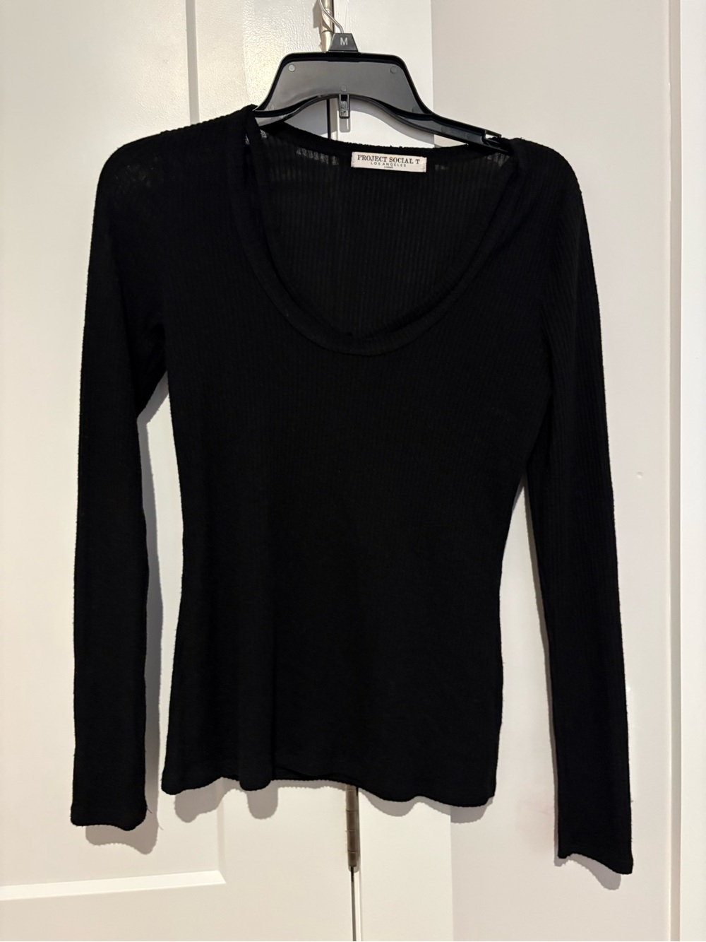 Project Social T Black Ribbed Scoop Neck Long Sleeve Top